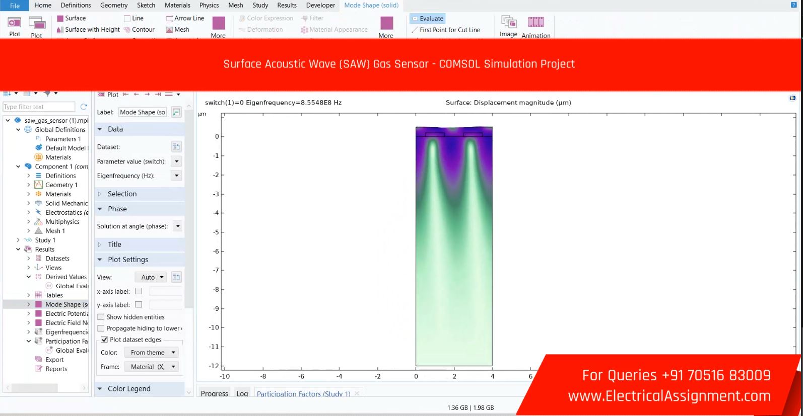 Surface Acoustic Wave (SAW) Gas Sensor - COMSOL Simulation Project screenshot 2